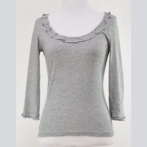 BANANA REPUBLIC Women's Size XS Gray Ruffle Tee Shirt Top 3/4 sleeves